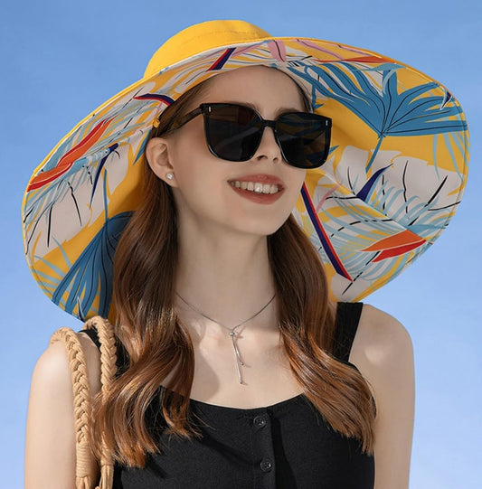 Super Wide Brim Sun Hat for Women Packable Reversible Double-Side-Wear Hats UV Protection Summer Beach Bucket V1259-DP01-A-3153