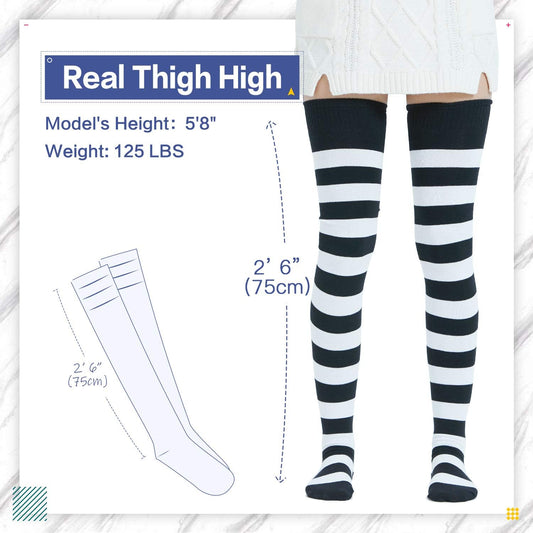 Extra Long Cotton Stripe Thigh High Socks Over the Knee High Socks V1259-DP01-A-3163