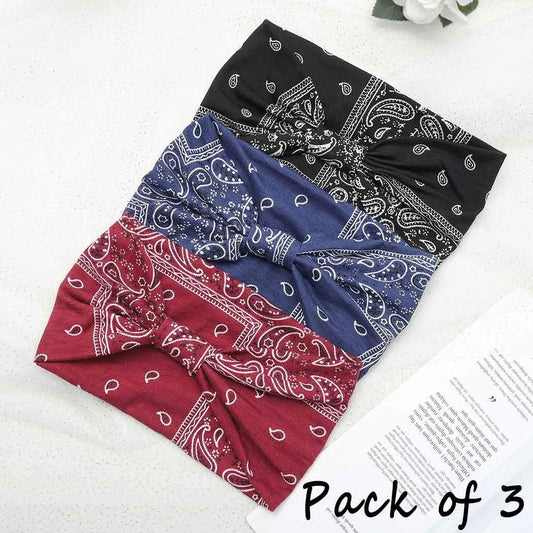 Boho Bandeau Headbands Wide Knot Hair Scarf Floral Printed Hair Band Elastic Turban Thick Head Wrap Stretch V1259-DP01-A-3167