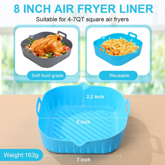 Air Fryer Liner Square 2 Pack 8.6 Inch Silicone Airfryer Liners 4-7 QT Reusable Air Fryer Silicone Liners Pot V1259-DP01-A-3180