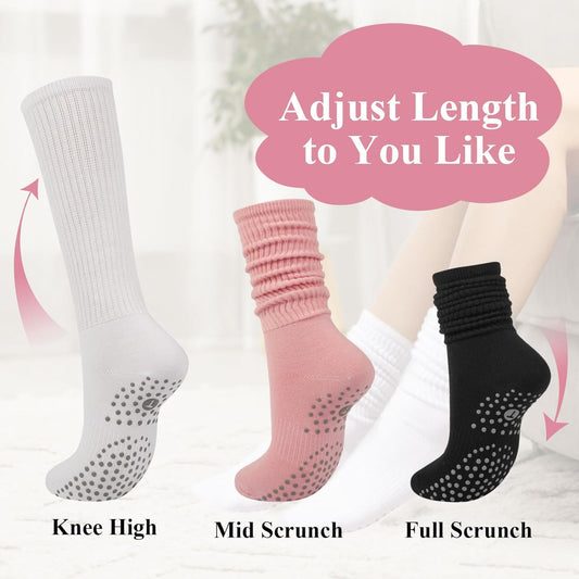 Grip Pilates Socks for Women, Yoga Slouch Socks with Grip for Barre Workout Hospital Long Scrunch Slipper V1259-DP01-A-3181