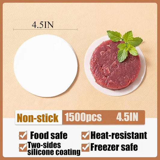 1500pcs Hamburger Patty Paper, 4.5IN Non-Stick Wax Papers, Round Parchment Paper, Food-Grade Burger Sheets V1259-DP01-A-3213
