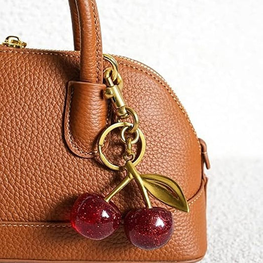 Luxurious 18K Gold Plated Cherry Bag Charm, Cherry Keychain Accessory Purse Charm, Red, Large V1259-DP01-A-3225