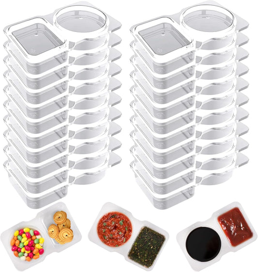 20-Pack Dual-Compartment Sauce Containers with Lids - Reusable Leak-Proof Dressing & Dip Storage for Snacks, V1259-DP01-A-3244