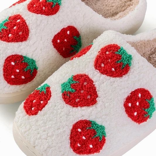 Women Slippers Cute Pattern Strawberry Slippers Warm Soft Bedroom Shoes Fuzzy Closed Toe Sandals Non Slip V1259-DP01-A-3329