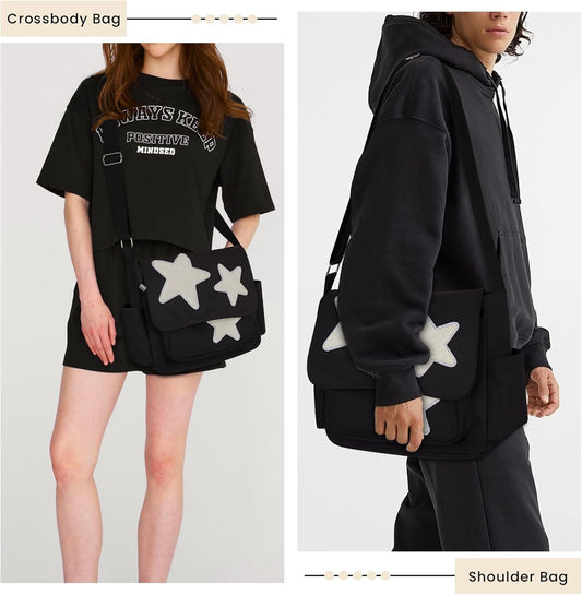 Aesthetic Messenger Bag Cute Tote Bags Y2K Star Shoulder Bag Canvas Tote Bag Kawaii Crossbody Bag for Women V1259-DP01-A-3341