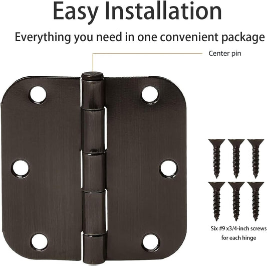 20 Pack Matte Black Door Hinges 3x3 Inch Standard Bedroom Door Hinge,Black Hinges for Interior Doors Rounded V1259-DP01-A-3408