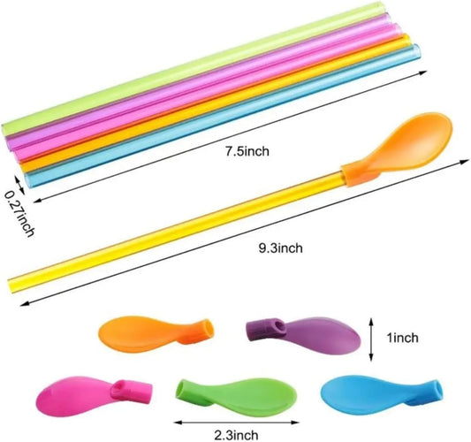 30PCS Plastic Straw with Spoon, 9.3-inch Reusable Hard Straw, Mixing Spoon for Coffee Smoothies, Milkshakes, V1259-DP01-A-3490