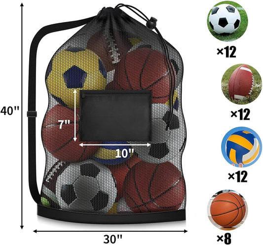 40 * 28 in Extra Large Sports Ball Bag Mesh, Heavy Duty Soccer Ball Net Bag, Con Adjustable Shoulder Strap, V1259-DP01-A-3492