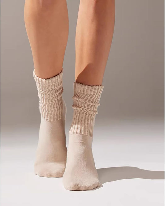 Crew Socks For Women Multipairs Cotton Cushioned Athletic Socks Retro Slouch Socks Mid Calf Rib Tube Socks V1259-DP01-A-3650