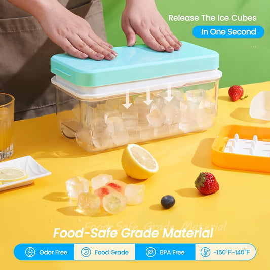 Ice Cube Tray with Lid and Bin, 64 pcs Ice Cubes Molds, Ice Trays for Freezer, Ice Cube Tray Mold, with 2 V1259-DP01-A-3657