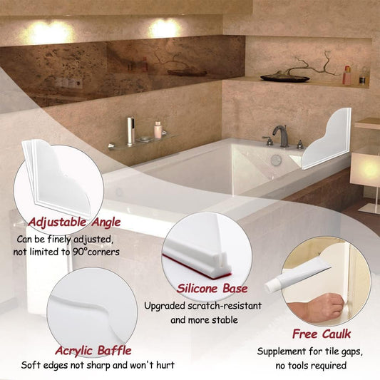 Shower Splash Guard Kit, Large Splash Guards for Bathtub Waterproof Self-Adhesive Shower Corner Guards to V1259-DP01-A-3690