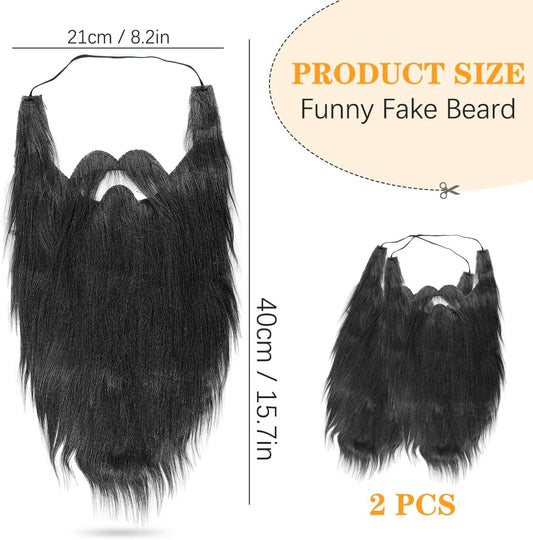 2Pcs Fake Mustache Funny Fake Beard Halloween Decoration Long Fake Moustache Elastic Band Simulation Beard V1259-DP01-A-3731