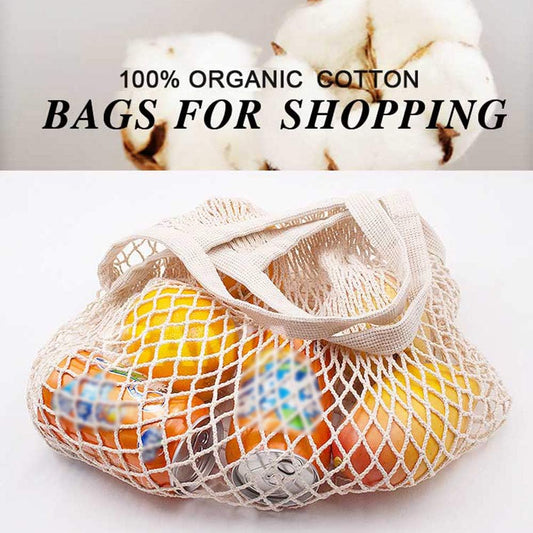 100% Cotton Reusable Mesh Shopping Bags (Long + Short) for Groceries, Vegetables, Fruits, and Beach V1259-DP01-A-3750
