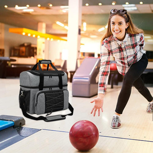 Bowling Bag for 2 Balls Portable Bowling Tote Bag with Padded Ball Holder for Double Ball and Pair of Bowling V1259-DP01-A-3764