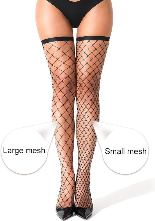 2 Pairs Fishnet Thigh High Stockings Sparkle Fish Nets for Women Sexy Pantyhose, Rhinestone Fishnets Stockings V1259-DP01-A-3847