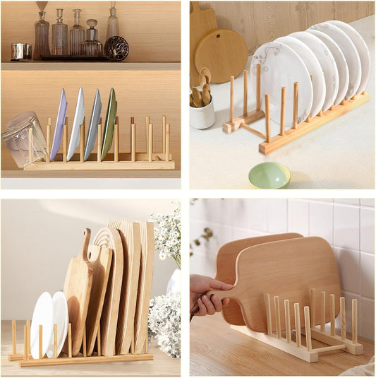 Wooden Dish Rack, 8 Slots Wooden Plate Rack, Dish Stand Holder Vertical Drainer Kitchen Cabinet Organizer for V1259-DP01-A-3856