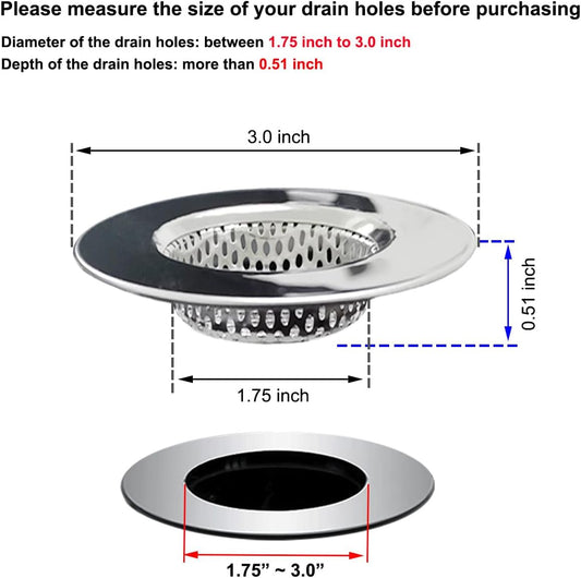 2PCS Bathtub Drain Strainers, Shower Drain Hair Catcher, Stainless Steel Drain Cover Basket for Bathroom V1259-DP01-A-3927