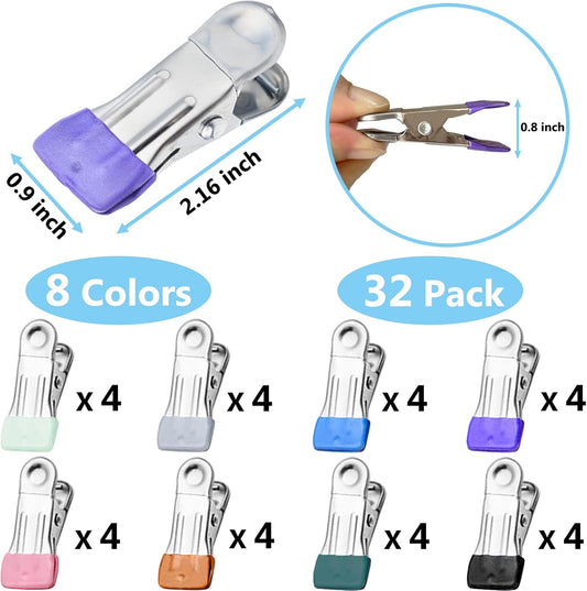 Clothes Pins for Hanging Clothes, 32 Pack Stainless Steel Colored Clothespins for Laundry, Heavy Duty V1259-DP01-A-3930