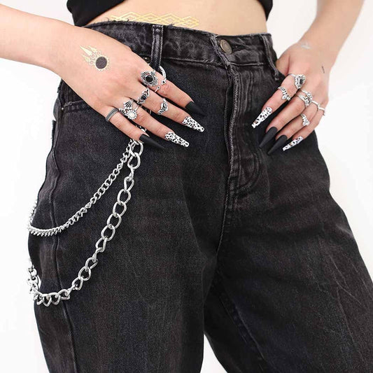 Bomine Hip Hop Pants Jean Chain Goth Punk Silver Trousers Chains Biker Heavy Thick Wallet Pocket Chains V1259-DP01-A-3964
