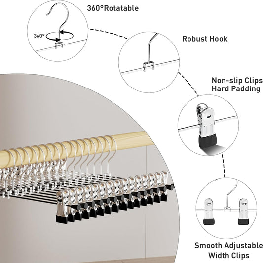 Pants Hanger, Trouser Hangers 20 Pcs Space Saving Skirt Hangers with Clips Pant Hangers Adjustable Non-Slip V1259-DP01-A-3974