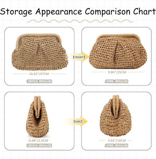 Straw Clutch Purse for Women Cloud Dumpling Pouch Straw Crossbody Shoulder Handbag Summer Beach Woven Bag V1259-DP01-A-3984