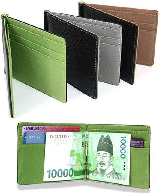 Simple Men Money Clip Wallets with Metal Clamp Women Slim Leather Purse Bank Card Slots Cash Holder for V1259-DP01-A-3987