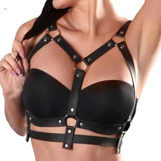 Punk Black Leather Chest Harness Body Waist Chain Belt Rave Nightclub Sexy Belly Bra Jewelry Accessory for V1259-DP01-A-4010