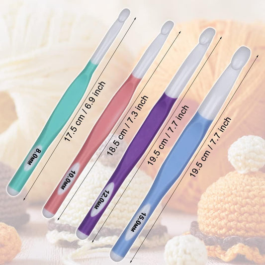 Large Sizes Crochet Hooks 4 pcs Long Crochet Needles 8mm 10mm 12mm 15mm Rubber Handle Crochet Hook Set DIY V1259-DP01-A-4053
