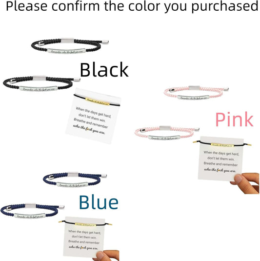 Remember Who the Fuck You Are Bracelet, Black, Unisex, Adult, Inspirational, Stainless Steel, Braided Chain, V1259-DP01-A-4071