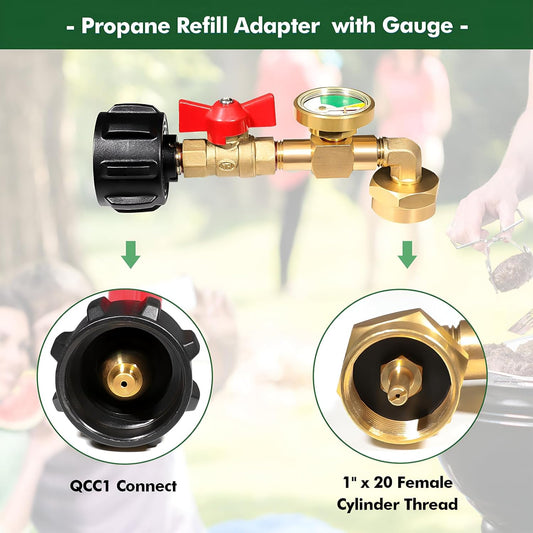 Propane Refill Adapter 20lb to 1lb Camping, 90 Degree Upgrade Propane Tank Adapter 20lb to 1lb Converter with V1259-DP01-A-4102