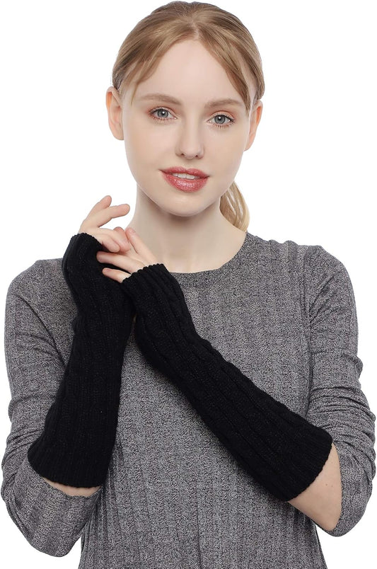 Flammi Women Cable Knit Arm Warmer Fingerless Gloves Thumb Hole Gloves Mittens (1 Pair) V1259-DP01-A-4116
