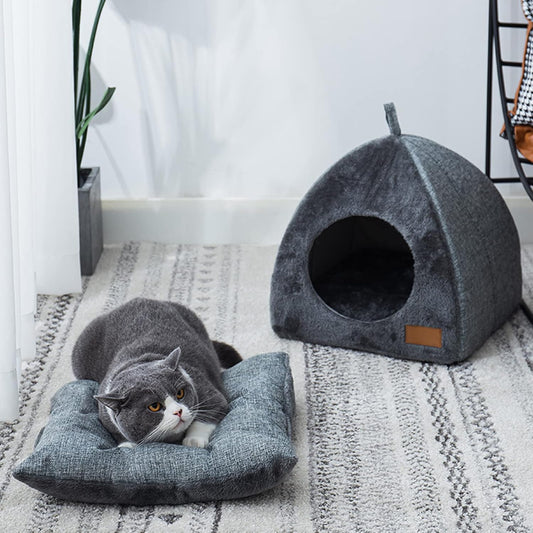 Pet Cave Bed - Warm Cat Bed for Indoor Cats - Pet Tent Cave Igloo Bed for Cats/Small Dogs - Pet Dog Cat Cave V1259-DP01-A-4132