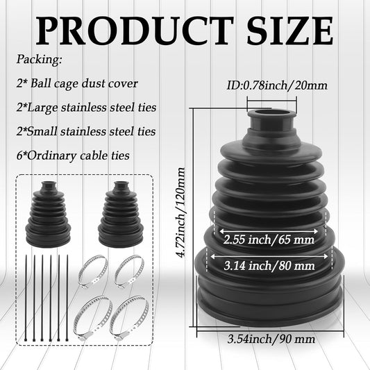 2PCS CV Boot with 4 Stainless Steel Clamps & 6 Cable Ties,Waterproof & Dustproof CV Axle Boot Repair Kit for V1259-DP01-A-4183