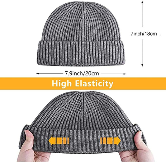 Trawler Beanie Watch Hat Roll up Edge,Winter Warm Knit Caps Fisherman Unisex V1259-DP01-A-4278