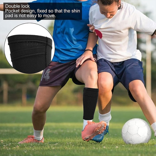 Shin Pads Sock, 2 Pairs Soccer Shin Guard Sock, Breathable Soccer Shin Guard Socks with Pockets, Shin Pads V1259-DP01-A-4283
