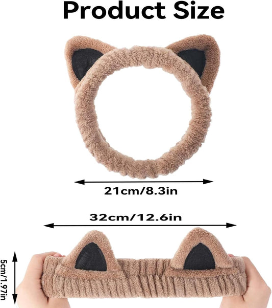 2Pcs Cat Ears Spa Headbands for Washing Face Makeup Skincare, Soft Coral Fleece Facial Wash Hair Accessories, V1259-DP01-A-4305