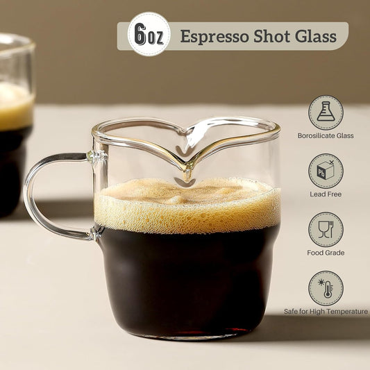 6 OZ Espresso Cups Set of 2, Double Spouts Stackable Cups, Shots Glass Mugs with Handle, Machine Accessories V1259-DP01-A-4326
