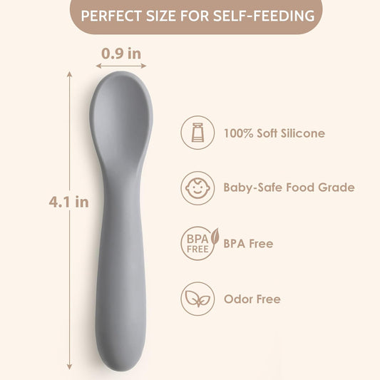 6 Pack Baby Spoons, Shorter Length for Self Feeding, First Stage Food Grade Silicone, 6+ Months, Training V1259-DP01-A-4331