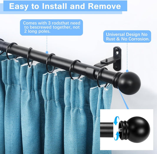 Curtain Rods for Windows 16 to 48 Inches, Rod Max Adjustable Length of 60 IN, 1" Diameter Drapery Round V1259-DP01-A-4347