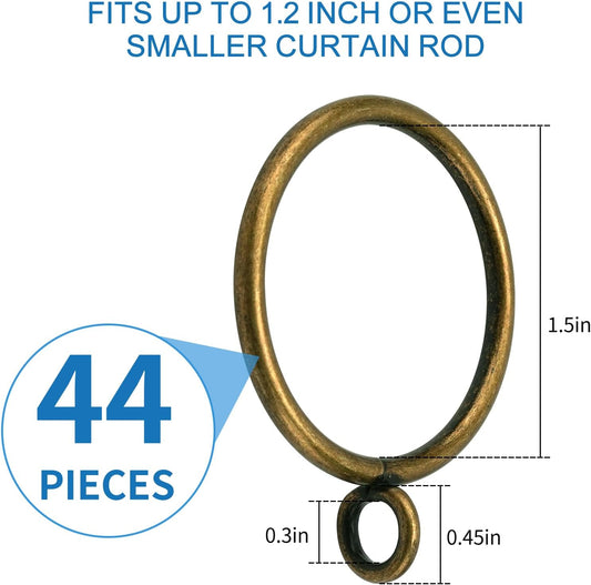 44 Pack Curtain Rings with Eyelets, Metal Drapery for Pinch Pleat Curtains, Drape Ring 1.5 Inch I D, Fits Up V1259-DP01-A-4349