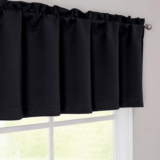 Black Valances for Windows, Small Blackout Curtains Kitchen Bedroom Living Room, Rod Pocket Privacy Modern V1259-DP01-A-4357