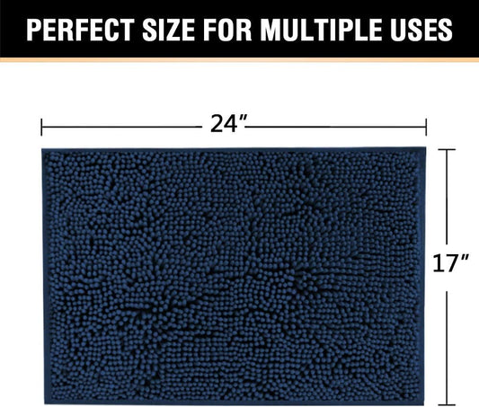 Navy Blue Bath Rug, Mat Non Slip Mats for Bathroom Floor, Rug Extra Thick Chenille 17" x 24" Absorbent Soft V1259-DP01-A-4429