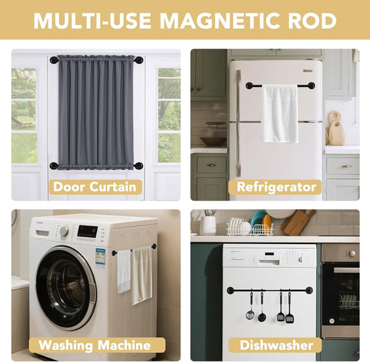 1 PACK Magnetic Curtain Rods for Metal Doors 16" to 28", 1/2 Inch Diameter Adjustable French Door Rod V1259-DP01-A-4432