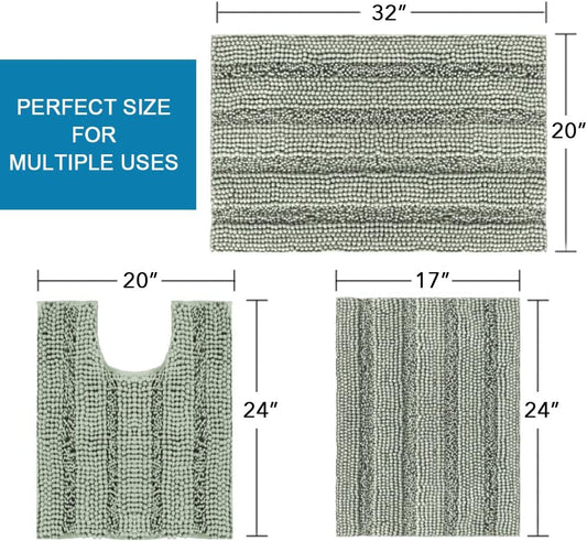 3 Piece Bathroom Rugs Sets Thick Striped Bath Set for Non Slip Soft Absorbent Mat Tub, Shower and V1259-DP01-A-4436