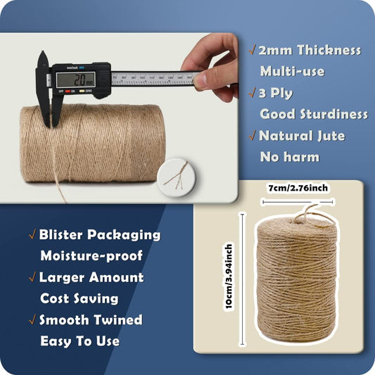 PerkHomy Natural Jute Twine 600 Feet Long String for Crafts Gift Wrapping Packing Gardening Crochet Knitting V1259-DP01-A-4470