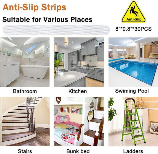 30 PCS Non Slip Shower Stickers, Safety Adhesive Strips Treads for Bathroom Floor Tub Stairs Ladders Pools V1259-DP01-A-4492