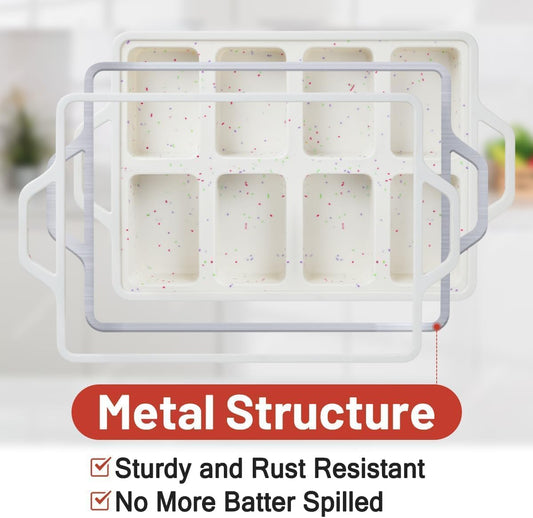 Mini Loaf Pans, Metal Reinforced Frame Silicone Bread Pans 8 Cavities Nonstick for Baking Cornbread, Bread, V1259-DP01-A-4497