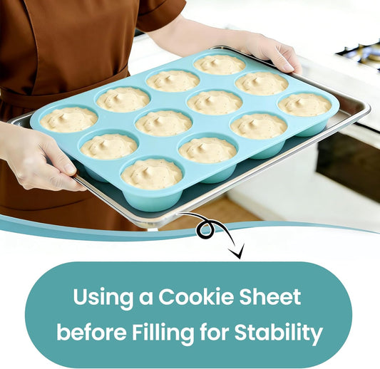 Silicone Muffin Pan, Regular Size 12 Cups Non Stick Cupcake Pan for Baking, Light Blue - V1259-DP01-A-4515