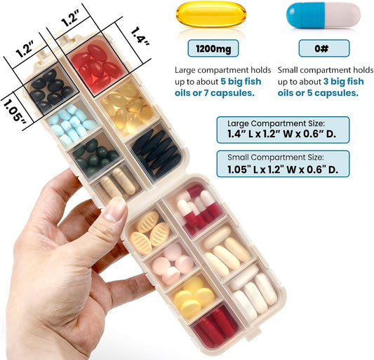 14 Grids Pill Organizer Box with Labels, Travel Medication Holder Dispenser Case Kit, Pocket Daily Pharmacy V1259-DP01-A-4556